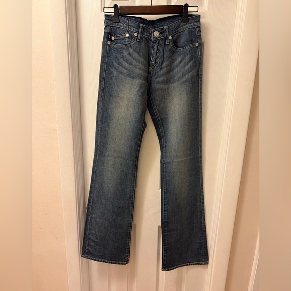 Rock & Republic Blue Boot Cut Jeans with Yellow Stitching - Picture 3 of 6